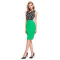 2016 Nouvelle arrivée Occident Femmes Slim Fit Sans manches Vert V-Neck Polka Dots Splicing Short Pencil Dress CL009265-2